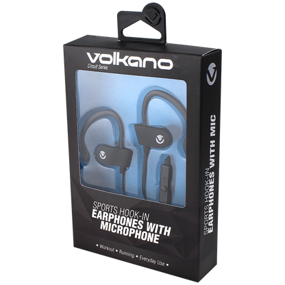 Volkano Circuit Series Sports Hook-In Earphones with Mic | VEH-001-BK