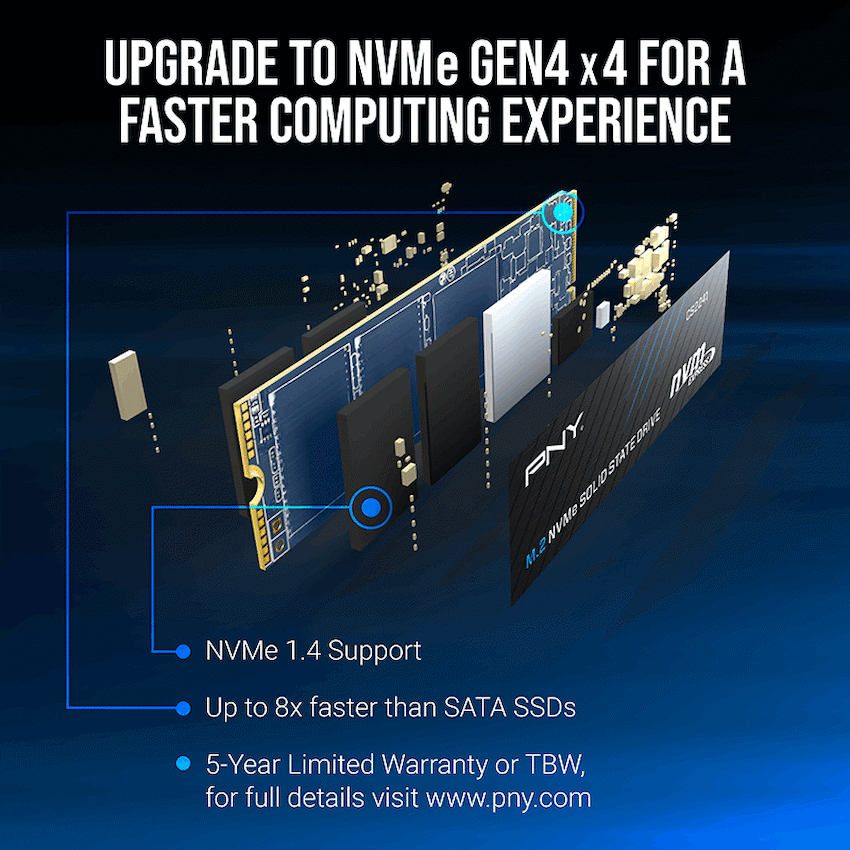 PNY CS2241 1TB M.2 2280 PCIe Gen4 x4 NVMe Internal Solid State Drive | M280CS2241-1TB-RB