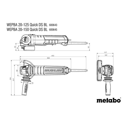 Metabo WEPBA 20-150 Quick DS BL Angle Grinder 150mm, 2000W | 600645000