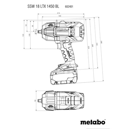 Metabo SSW 18 LTX 1450 BL Cordless Impact Wrench (Tool Only) | 602401840