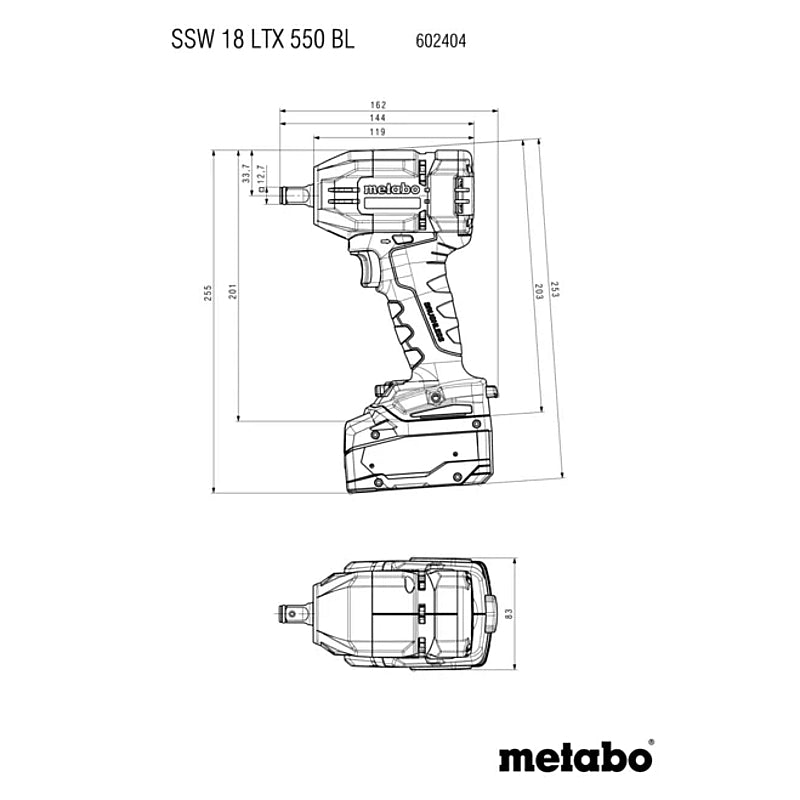 Metabo SSW 18 LTX 550 BL Cordless Impact Wrench (Tool Only) | 602404840