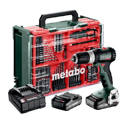 Metabo SB 18 L BL Set Cordless Combi Drill 2.0Ah Kit & 78-Piece Accessory Set with Carry Case | 613157710