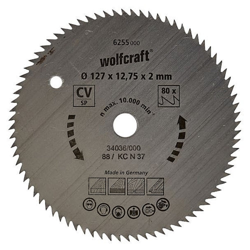 Wolfcraft 1 Cr-V Steel Circular Saw Blade, D127MM X B12.75MM X K2.0MM - T80 | 6255000