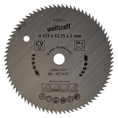 Wolfcraft 1 Cr-V Steel Circular Saw Blade, D127MM X B12.75MM X K2.0MM - T80 | 6255000