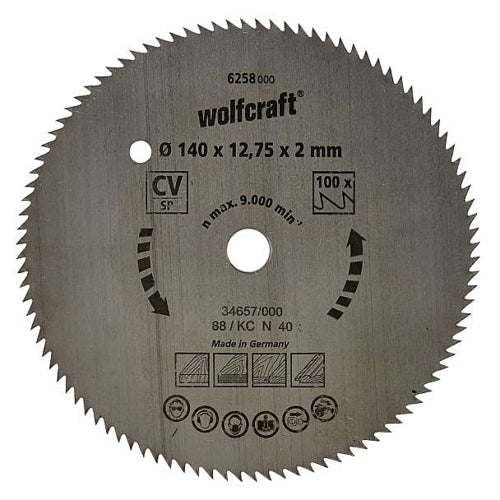 Wolfcraft 1 Cr-V Steel Circular Saw Blade, D140MM X B12.75MM X K2.0MM - T100 | 6258000