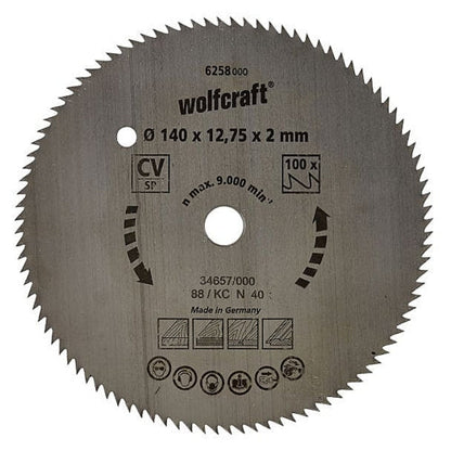 Wolfcraft 1 Cr-V Steel Circular Saw Blade, D140MM X B12.75MM X K2.0MM - T100 | 6258000