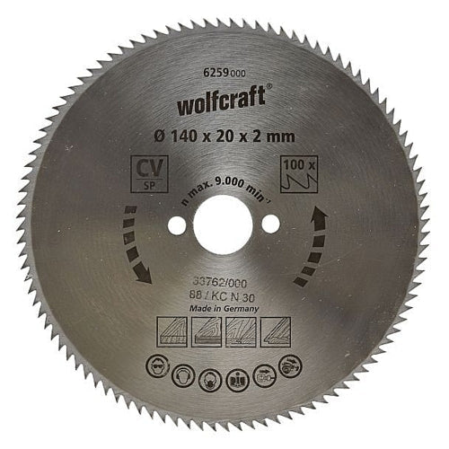 Wolfcraft 1 Cr-V Steel Circular Saw Blade, D140MM X B20MM X K2.0MM - T100 | 6259000