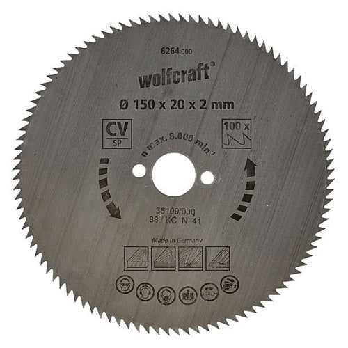 Wolfcraft 1 Cr-V Steel Circular Saw Blade, D150MM X B20MM X K2.0MM - T100 | 6264000