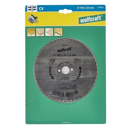 Wolfcraft 1 Cr-V Steel Circular Saw Blade, D160MM X B20MM X K2.0MM - T100 | 6268000