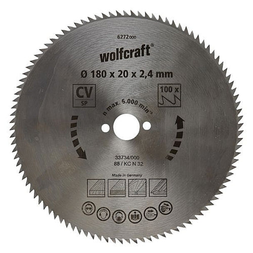Wolfcraft 1 Cr-V Steel Circular Saw Blade, D180MM X B20MM X K2.4MM - T100 | 6272000