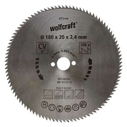 Wolfcraft 1 Cr-V Steel Circular Saw Blade, D180MM X B20MM X K2.4MM - T100 | 6272000