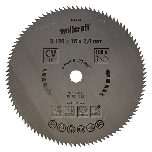 Wolfcraft 1 Cr-V Steel Circular Saw Blade, D190MM X B16MM X K2.4MM - T100 | 6275000