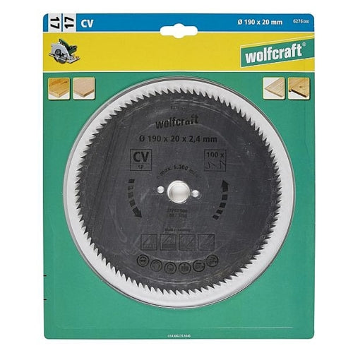 Wolfcraft 1 Cr-V Steel Circular Saw Blade, D190MM X B20MM X K2.4MM - T100 | 6276000