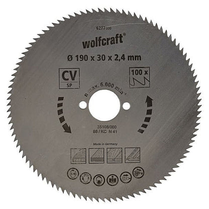 Wolfcraft 1 Cr-V Steel Circular Saw Blade, D190MM X B30MM X K2.4MM - T100 | 6277000