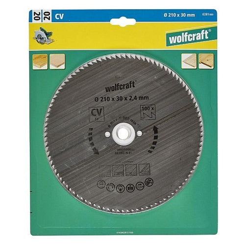 Wolfcraft 1 Cr-V Steel Circular Saw Blade, D210MM X B30MM X K2.4MM - T100 | 6281000