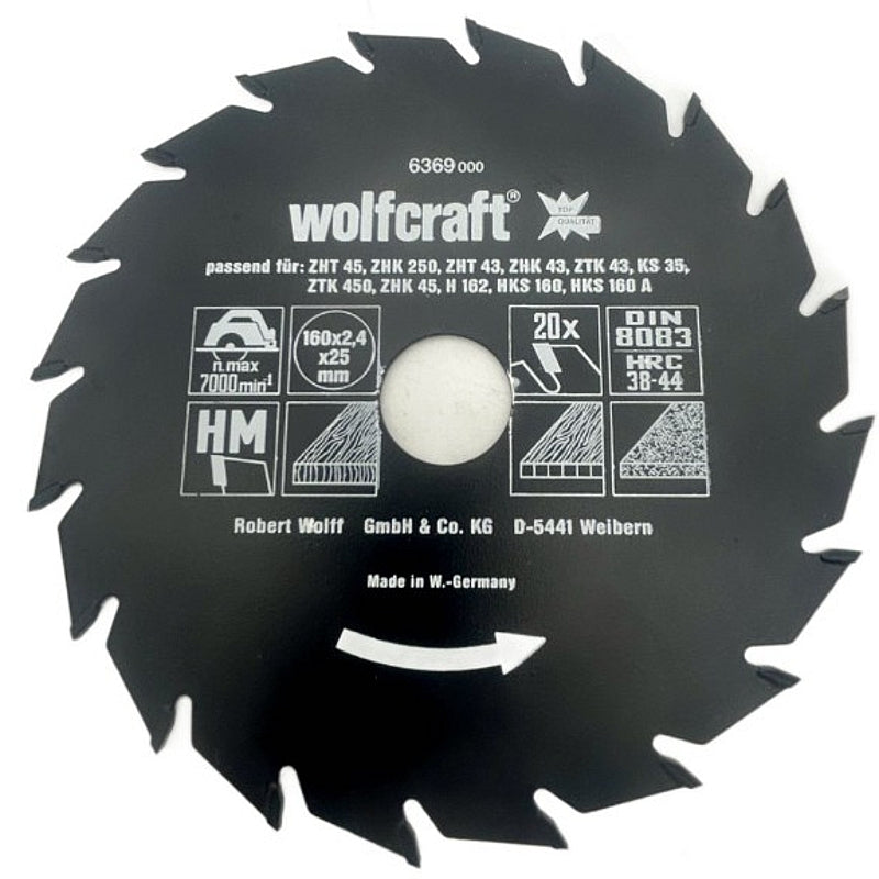 Wolfcraft 1 TCT Circular Saw Blade, D160MM X B25MM X K2.4MM - 20T | 6369000
