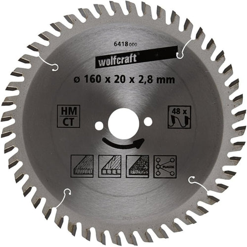 Wolfcraft 1 TCT Circular Saw Blade, D160MM X B20MM X K2.8MM - 48T | 6418000