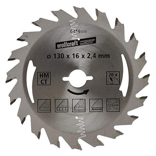 Wolfcraft 1 TCT Circular Saw Blade, D130MM X B16MM X K2.4MM - 20T | 6456000