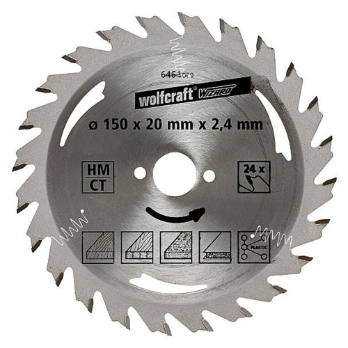 Wolfcraft 1 TCT Circular Saw Blade, D150MM X B20MM X K2.4MM - 24T | 6464000