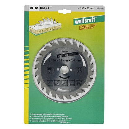 Wolfcraft 1 TCT Circular Saw Blade, D150MM X B20MM X K2.4MM - 24T | 6464000