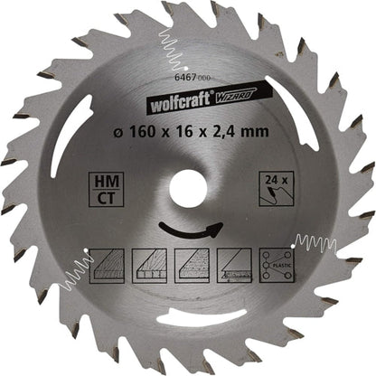 Wolfcraft 1 TCT Circular Saw Blade, D160MM X B16MM X K2.4MM - 24T | 6467000