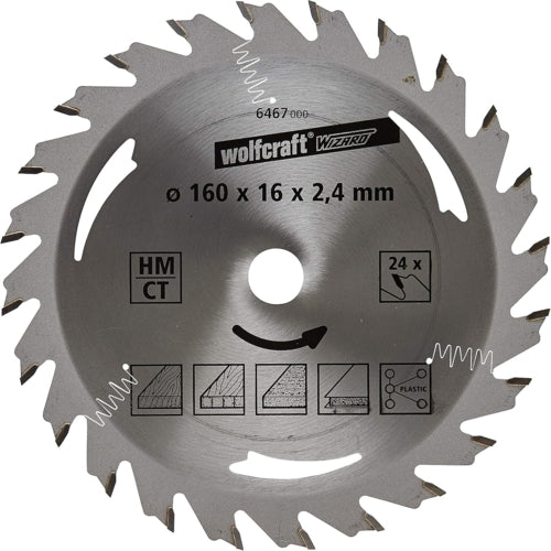 Wolfcraft 1 TCT Circular Saw Blade, D160MM X B16MM X K2.4MM - 24T | 6467000