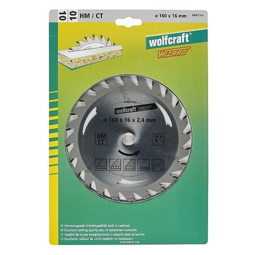 Wolfcraft 1 TCT Circular Saw Blade, D160MM X B16MM X K2.4MM - 24T | 6467000