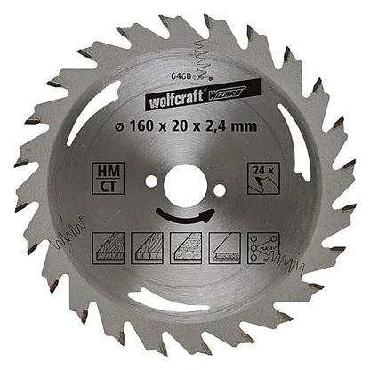 Wolfcraft Silver Series Circular Saw Blade, 160MM X B20MM X 2.4MM - 24T | 6468000