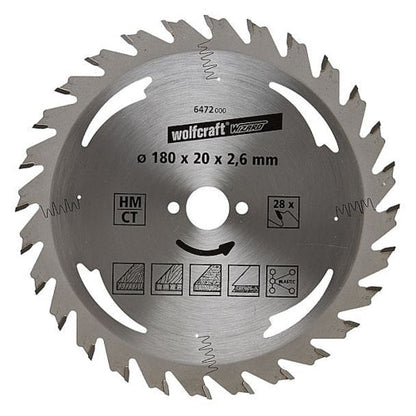 Wolfcraft 1 TCT Circular Saw Blade, D180MM X B20MM X K2.6MM - 28T | 6472000