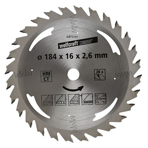 Wolfcraft 1 TCT Circular Saw Blade, D184MM X B16MM X K2.6MM - 28T | 6473000