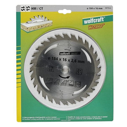 Wolfcraft 1 TCT Circular Saw Blade, D184MM X B16MM X K2.6MM - 28T | 6473000