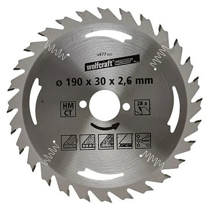 Wolfcraft Silver Series Circular Saw Blade, 190MM X B30MM X 2.6MM - 28T | 6477000