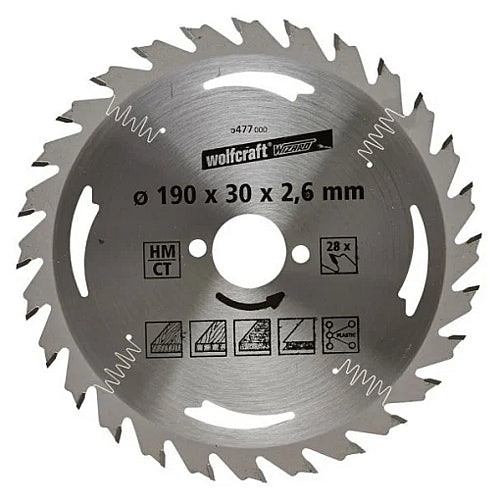 Wolfcraft Silver Series Circular Saw Blade, 190MM X B30MM X 2.6MM - 28T | 6477000