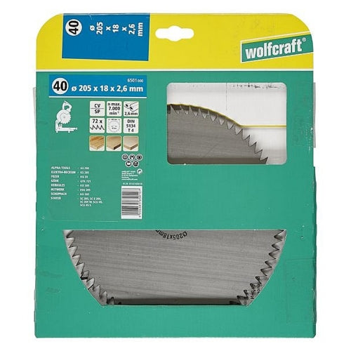 Wolfcraft 1 Cr-V Steel Mitre Saw Blade, D205MM X B18MM X K2.6MM - 72T | 6501000