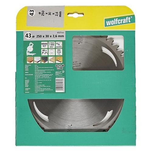 Wolfcraft 1 TCT Mitre Saw Blade, D250MM X B30MM X K2.6MM - 48T | 6527000