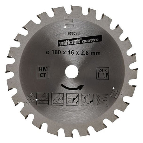 Wolfcraft 1 TCT Circular Saw Blade, D160MM X B16MM X K2.8MM - 24T | 6567000