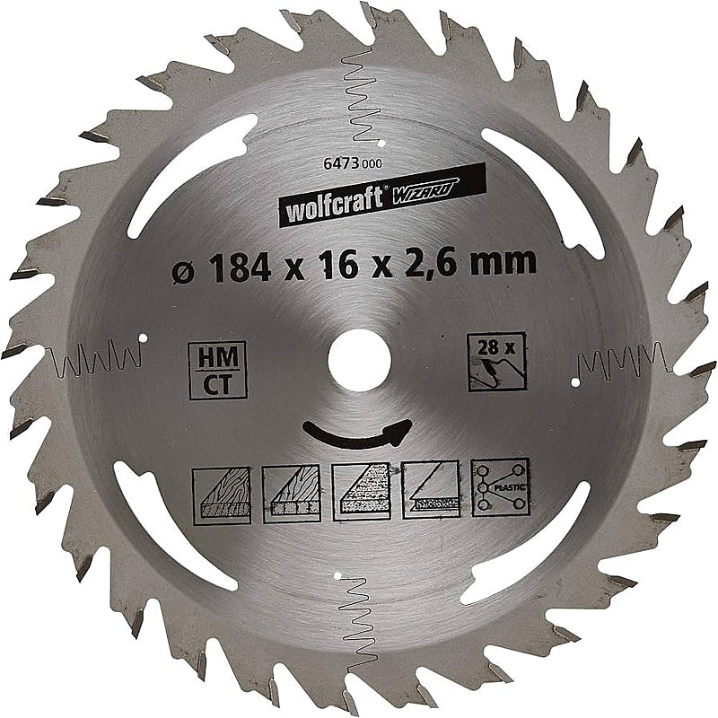 Wolfcraft 1 TCT Circular Saw Blade, D184MM X B16MM X K2.8MM - 30T | 6573000