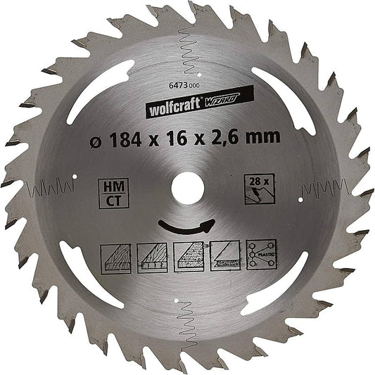 Wolfcraft 1 TCT Circular Saw Blade, D184MM X B16MM X K2.8MM - 30T | 6573000