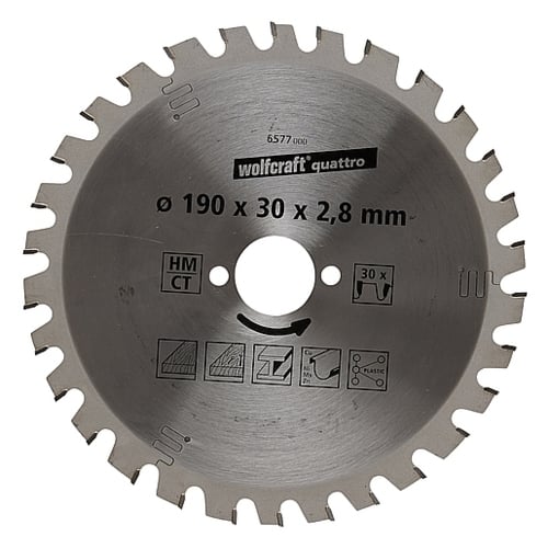 Wolfcraft 1 TCT Circular Saw Blade, D190MM X B30MM X K2.8MM - 30T | 6577000