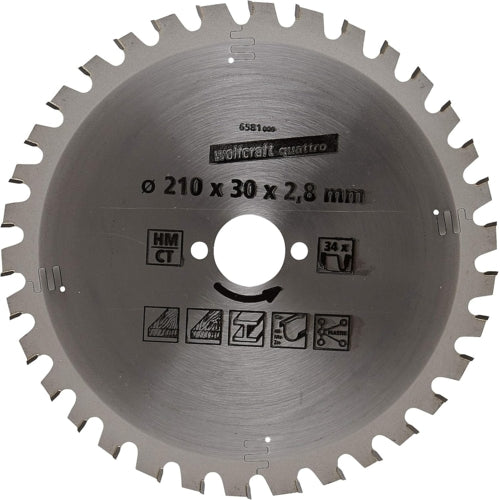 Wolfcraft 1 TCT Circular Saw Blade, D210MM X B30MM X K2.8MM - 34T | 6581000