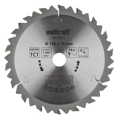 Wolfcraft 1 TCT Circular Saw Blade, D130MM X B16MM X K2.4MM - 18T | 6730000