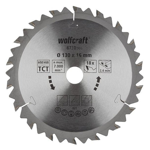 Wolfcraft 1 TCT Circular Saw Blade, D130MM X B16MM X K2.4MM - 18T | 6730000