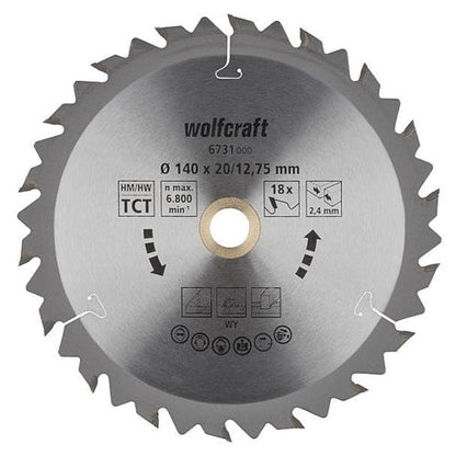 Wolfcraft 1 TCT Circular Saw Blade, D140MM X B12.75MM X K2.4MM - 18T | 6731000