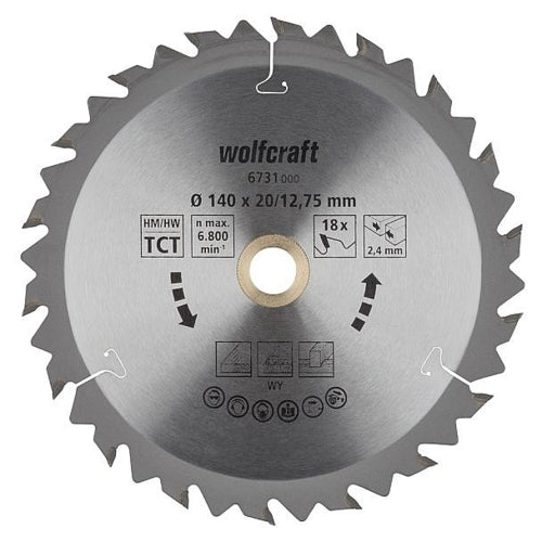 Wolfcraft 1 TCT Circular Saw Blade, D140MM X B12.75MM X K2.4MM - 18T | 6731000