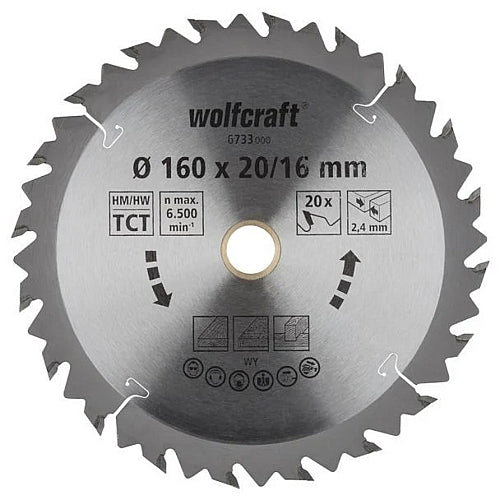Wolfcraft Brown Series Circular Saw Blade, 160MM X B20MM X 2.4MM - 20T | 6733000