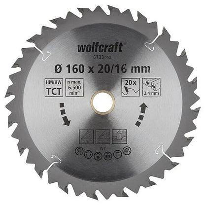 Wolfcraft Brown Series Circular Saw Blade, 160MM X B20MM X 2.4MM - 20T | 6733000