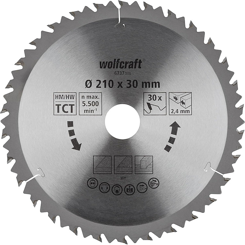 Wolfcraft 1 TCT Circular Saw Blade, D210MM X B30MM X K2.4MM - 30T | 6737000