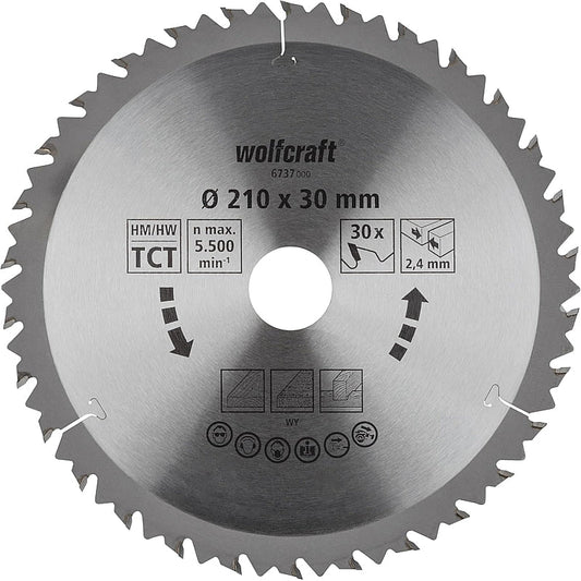Wolfcraft 1 TCT Circular Saw Blade, D210MM X B30MM X K2.4MM - 30T | 6737000