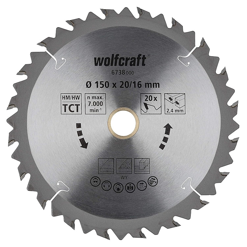 Wolfcraft 1 TCT Circular Saw Blade, D150MM X B16MM X K2.4MM - 20T | 6738000