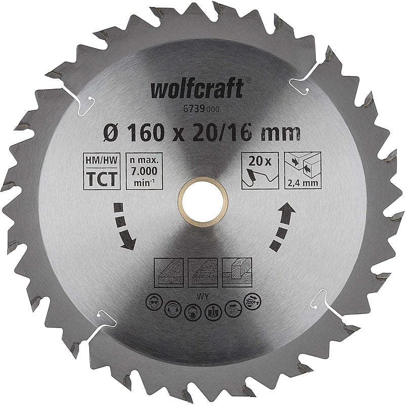 Wolfcraft 1 TCT Circular Saw Blade, D160MM X B16MM X K2.4MM - 20T | 6739000